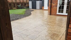 Printed Concrete Patio in Biscuit Royal Ashlar with Brick Edge